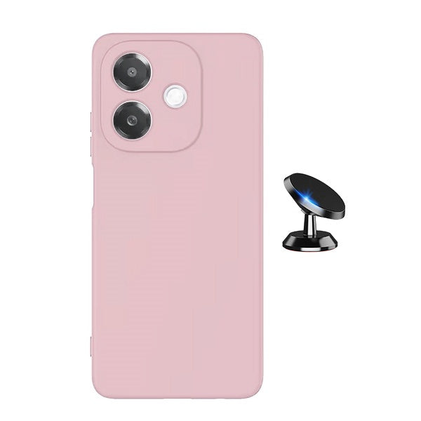Kit Suporte Magnético + Capa Silicone Líquido Para Oppo A3x 4G - Rosa
