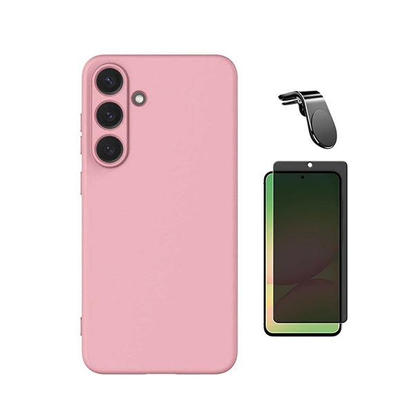 Kit Vidro Anti-Spy + Capa Silicone Líquido + Suporte Magnético L PHONECARE Para Samsung Galaxy S26 - Rosa