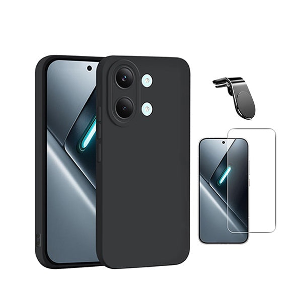 Kit Vidro Clearglass + Capa Silicone Líquido + Suporte L PHONECARE Para Xiaomi Poco X8 Pro Max - Preto