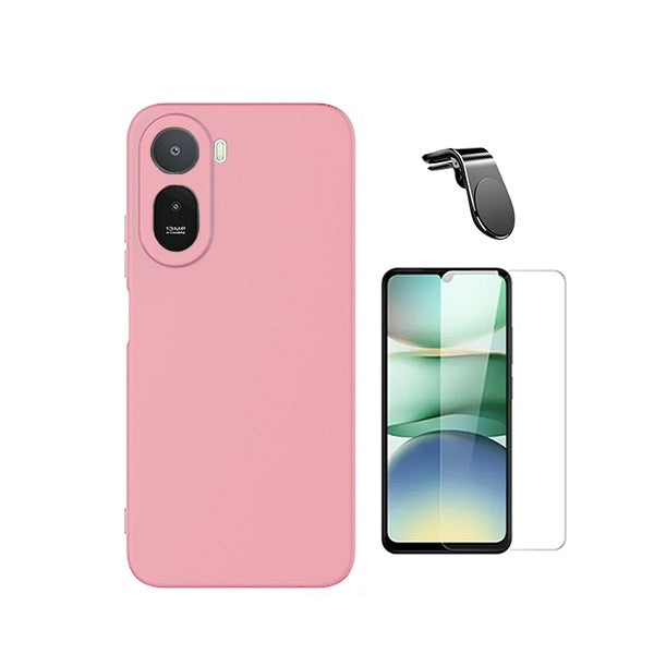 Kit Vidro Clearglass + Capa Silicone Líquido + Suporte L PHONECARE Para Xiaomi Redmi A7 Pro - Rosa