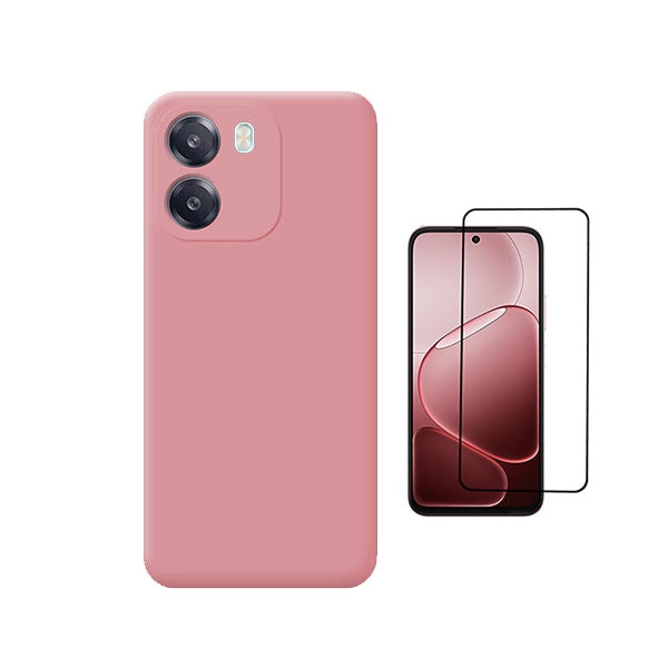 Kit Vidro Temperado + Capa Silicone Líquido PHONECARE Para Oppo A6 - Rosa