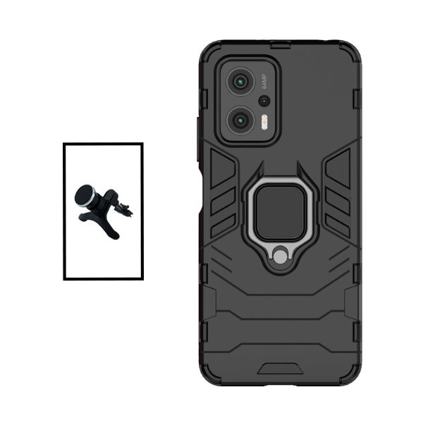 Kit Suporte Magnético de Carro Reforçado + Capa 3X1 Military Defender para Xiaomi Poco X4 GT - Preto