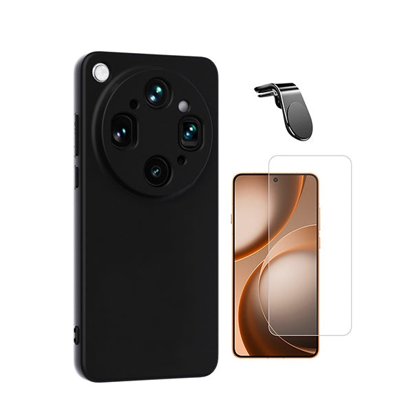 Kit Vidro Clearglass + Capa Silicone Líquido + Suporte L PHONECARE Para Oppo Find X9 Ultra - Preto