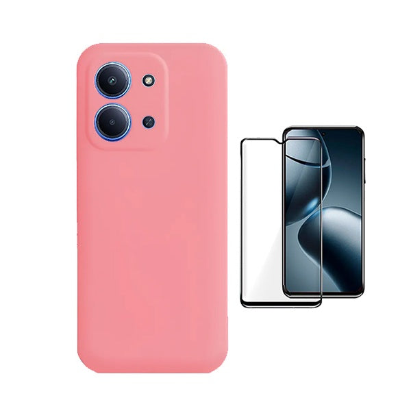 Kit Vidro Temperado + Capa Silicone Líquido PHONECARE Para Xiaomi Poco C85 - Rosa