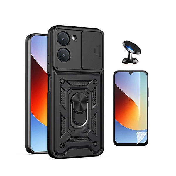 Kit Película Hydrogel Frente + Capa Magnetic Slide Window + Suporte Magnético PHONECARE Para Xiaomi Redmi A7 - Preto