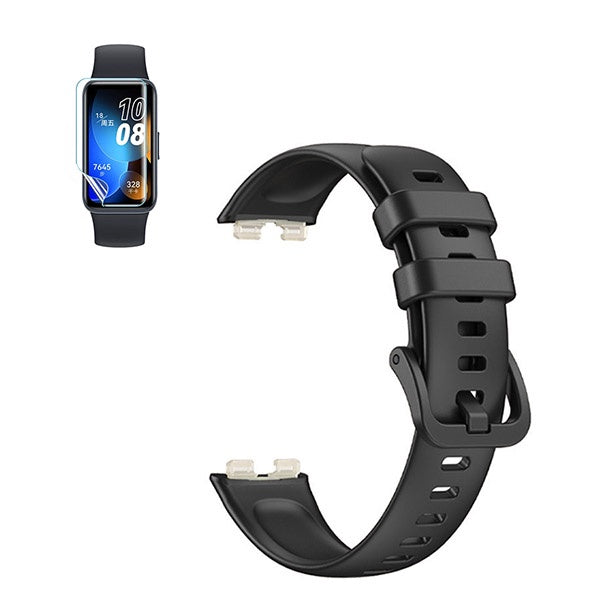 Kit Bracelete Smoothsilicone Com Fivela + Película de Hydrogel para Huawei Band 8 - Preto