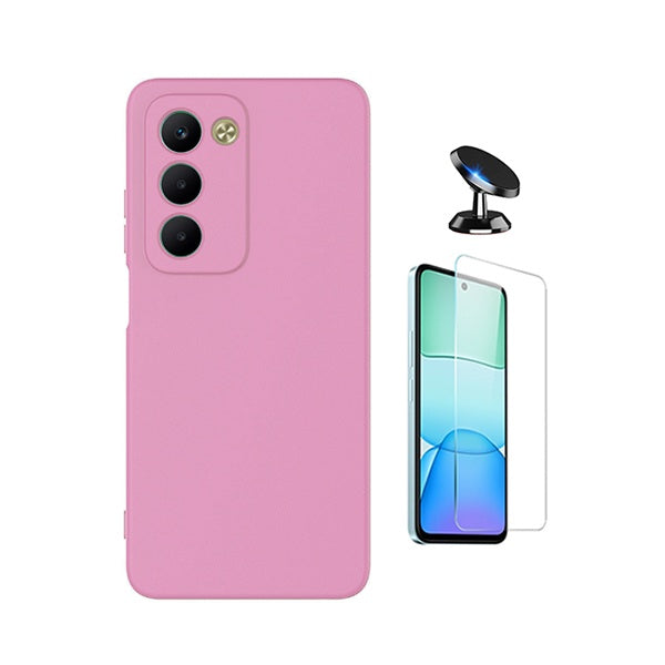 Kit Vidro Clearglass + Capa Silicone Líquido + Suporte Magnético PHONECARE Para Xiaomi Redmi 15 4G - Rosa