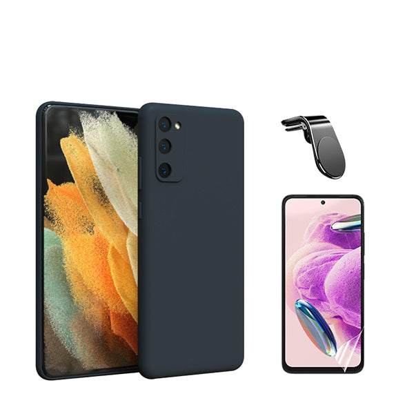 Kit Película Hydrogel Full Cover Frente + Capa Silicone Líquido + Suporte Magnético L Safe Driving Carro para Samsung Galaxy S24 5G - Preto