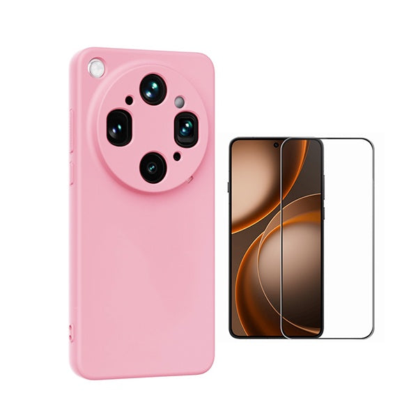 Kit Vidro Temperado + Capa Silicone Líquido PHONECARE Para Oppo Find X9 Ultra - Rosa