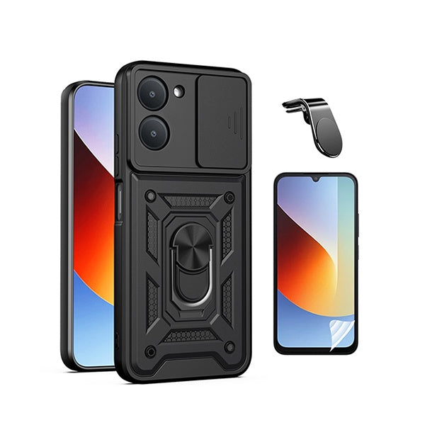 Kit Película Hydrogel Frente + Capa Magnetic Slide Window + Suporte L PHONECARE Para Xiaomi Redmi A7 4G - Preto