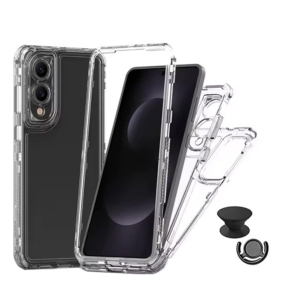 Kit Capa 360° Impact Protection + 1 Gripholder + 1 Suporte PHONECARE Para Samsung Galaxy S25 Edge 5G - Transparente/Preto