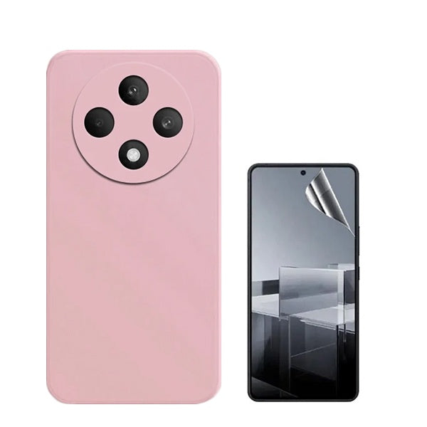 Kit Película Hydrogel Full Cover Frente + Capa Silicone Líquido para Oppo Reno12 FS 4G - Rosa