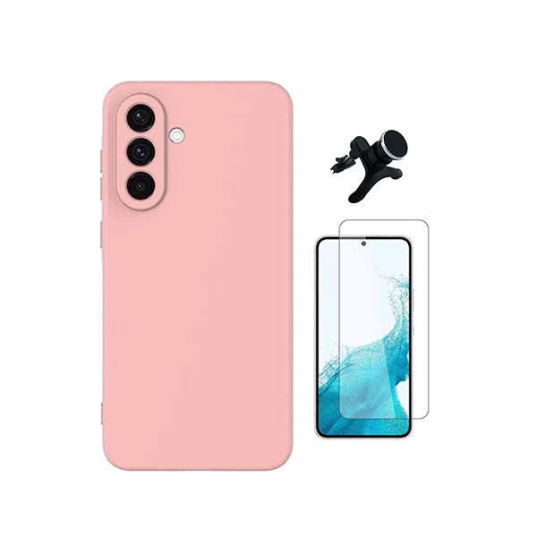 Kit Vidro Clearglass + Capa Silicone Líquido + Suporte Reforçado PHONECARE Para Samsung Galaxy A57 5G - Rosa