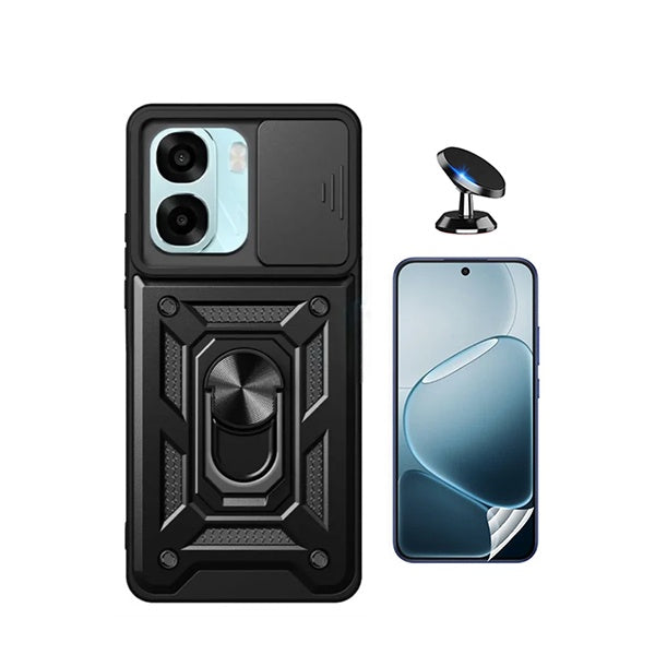 Kit Película Hydrogel Frente + Capa Magnetic Slide Window + Suporte Magnético PHONECARE Para Oppo A6 5G - Preto