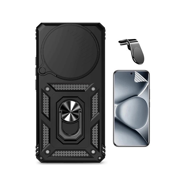 Kit Película Hydrogel Frente + Capa Magnetic Slide Window + Suporte L PHONECARE Para Xiaomi Redmi Note 15 Pro + Plus - Preto