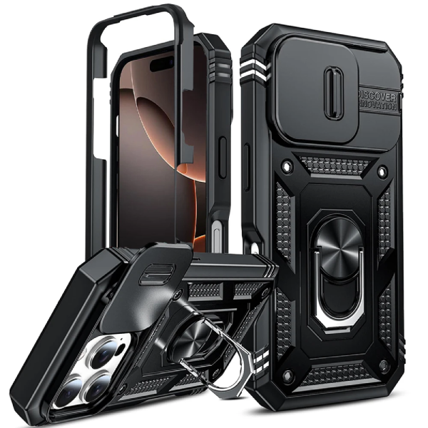 Kit Vidro + Capa Magnetic Slide Window + Suporte L PHONECARE Para Apple iPhone 17 Pro - Preto