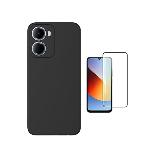 Kit Vidro Temperado + Capa Silicone Líquido PHONECARE Para Xiaomi Redmi 15a - Preto