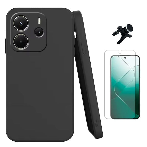 Kit Película Hydrogel Frente + Capa Silicone Líquido +  Suporte Reforçado PHONECARE Para Xiaomi Redmi Note 14 5G - Preto