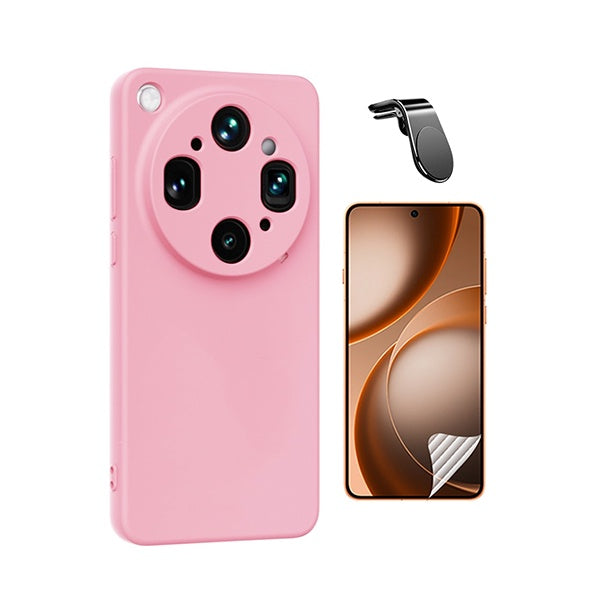 Kit Película Hydrogel Frente + Capa Silicone Líquido + Suporte L PHONECARE Para Oppo Find X9 Ultra - Rosa
