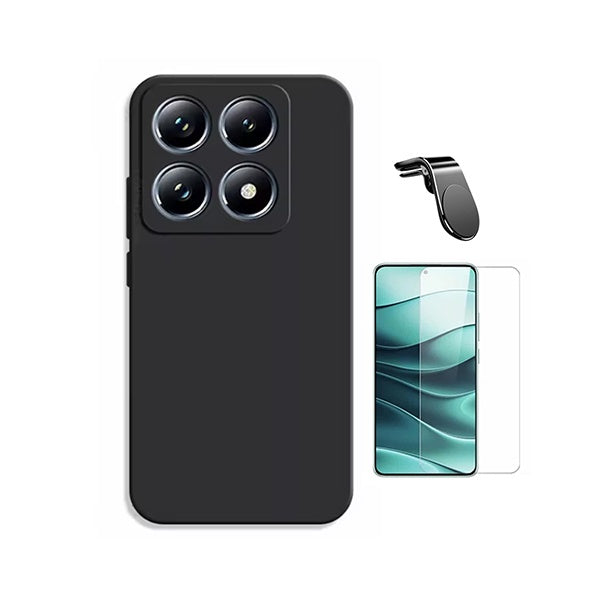 Kit Vidro Clearglass + Capa Silicone Líquido + Suporte L PHONECARE Para Xiaomi 15T 5G - Preto