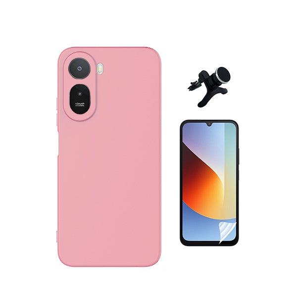 Kit Película Hydrogel Frente + Capa Silicone Líquido +  Suporte Reforçado PHONECARE Para Xiaomi Redmi A7 Pro - Rosa