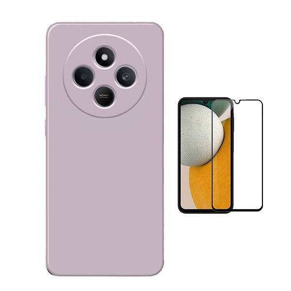 Kit Vidro Temperado + Capa Silicone Líquido Para Xiaomi Redmi 14C - Roxo