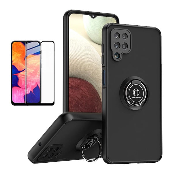 Kit Capa Anti-Impact Clear Armor Ring + Vidro Temperado PHONECARE Para Samsung Galaxy A12 Nacho - Transparente/Preto