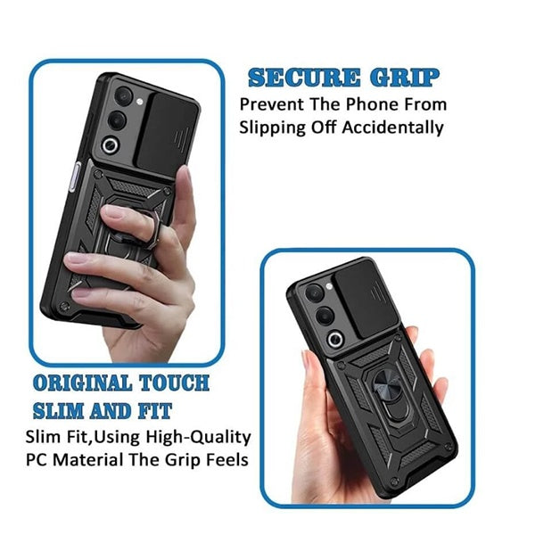 Kit Suporte Magnético + Capa Magnetic Slide Window PHONECARE Para Oppo A5 5G  - Preto