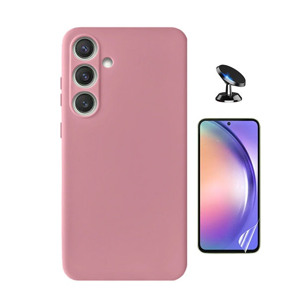 Kit Película Hydrogel Frente + Capa Silicone Líquido + Suporte Magnético Phonecare Para Samsung Galaxy A36 - Rosa