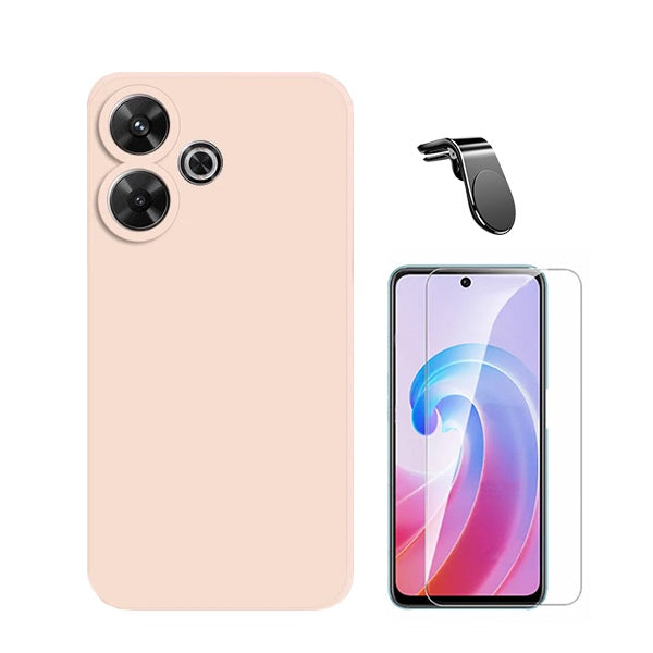 Kit Vidro Clearglass + Capa Silicone Líquido + Suporte Magnético L Safe Driving para Xiaomi Redmi 13 5G - Rosa