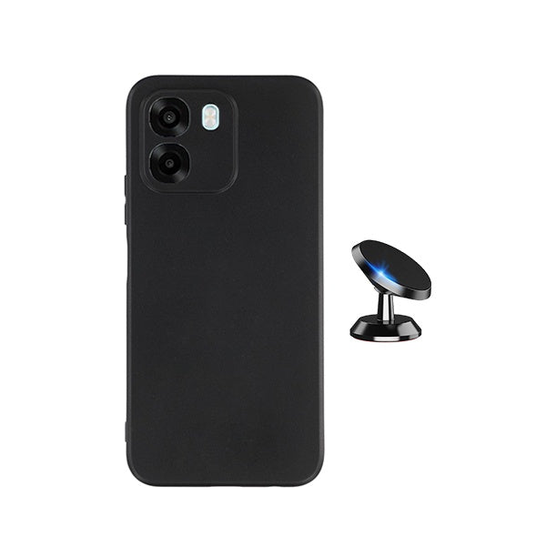 Kit Suporte Magnético + Capa Silicone Líquido PHONECARE Para Oppo A6 - Preto