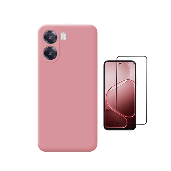 Kit Vidro Temperado + Capa Silicone Líquido PHONECARE Para Oppo A6x - Rosa