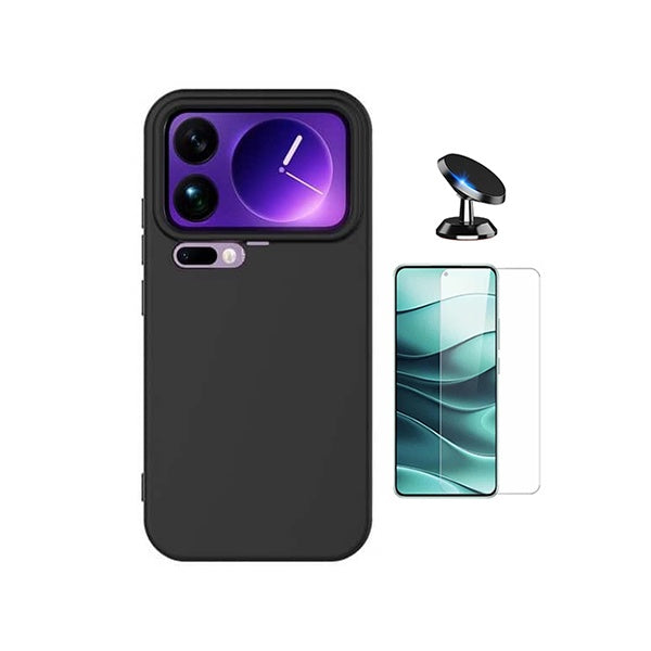 Kit Vidro Clearglass + Capa Silicone Líquido + Suporte Magnético PHONECARE Para Xiaomi 17 Pro 5G - Preto
