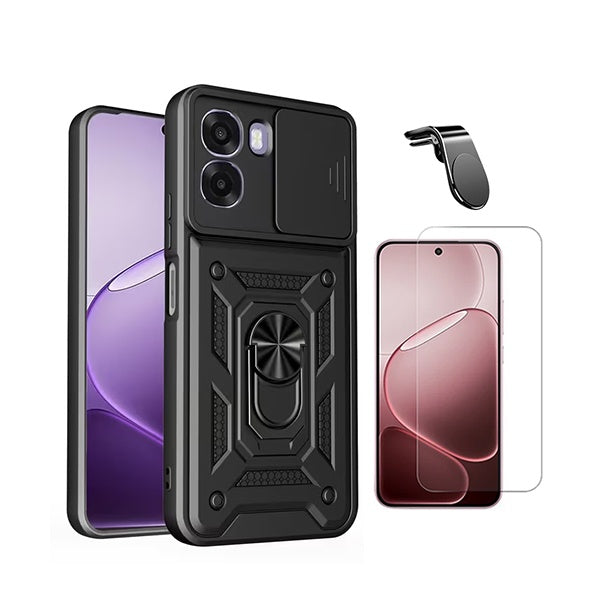Kit Vidro Clearglass + Capa Magnetic Slide Window + Suporte L PHONECARE Para Oppo A6x - Preto