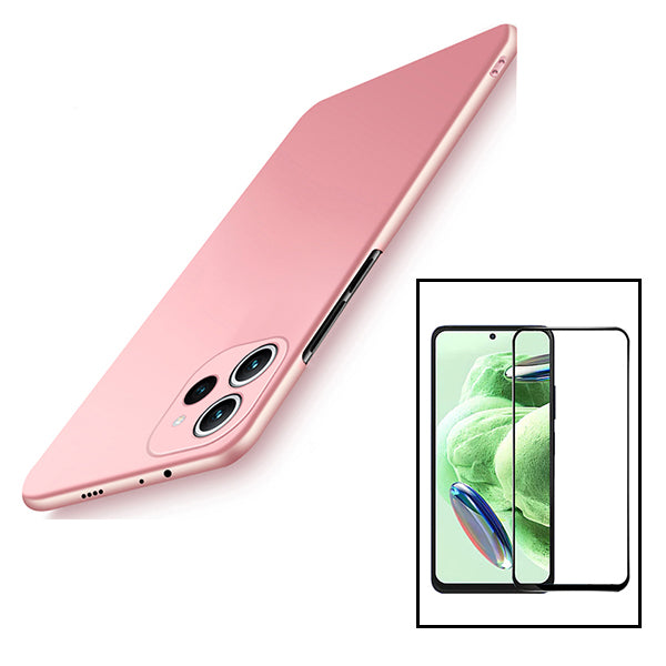 Kit Vidro Premium Full Cover + Capa SlimShield para Xiaomi Redmi 12 - Rosa