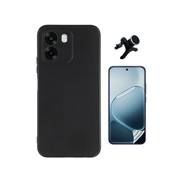Kit Película Hydrogel Frente + Capa Silicone Líquido +  Suporte Reforçado PHONECARE Para Oppo A6 5G - Preto