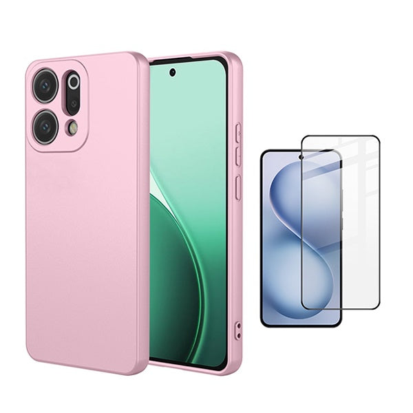 Kit Vidro Curved + Capa Silicone Líquido PHONECARE Para Oppo Reno14 - Rosa