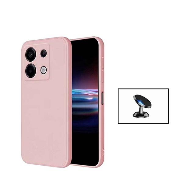 Kit Suporte Magnético de Carro + Capa Silicone Líquido para Xiaomi Redmi Note 13 Pro 4G - Rosa