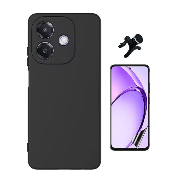 Kit Película Hydrogel Frente + Capa Silicone Líquido + Suporte Reforçado Para Oppo A3 5G - Preto