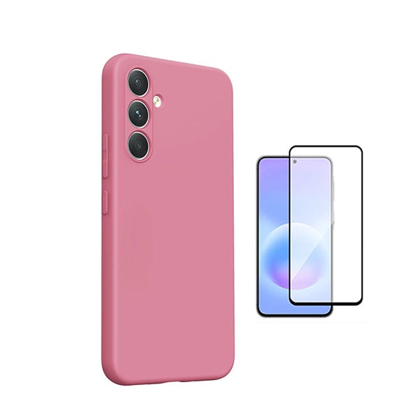 Kit Vidro Temperado + Capa Silicone Líquido PHONECARE Para Samsung Galaxy A27 - Rosa