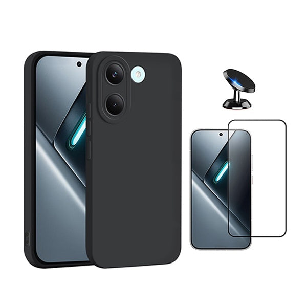 Kit Vidro Temperado + Capa Silicone Líquido + Suporte Magnético PHONECARE Para Xiaomi Poco X8 Pro - Preto