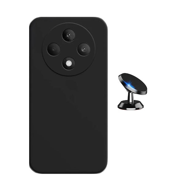 Kit Suporte Magnético de Carro + Capa Silicone Líquido para Oppo Reno12 F 4G - Preto