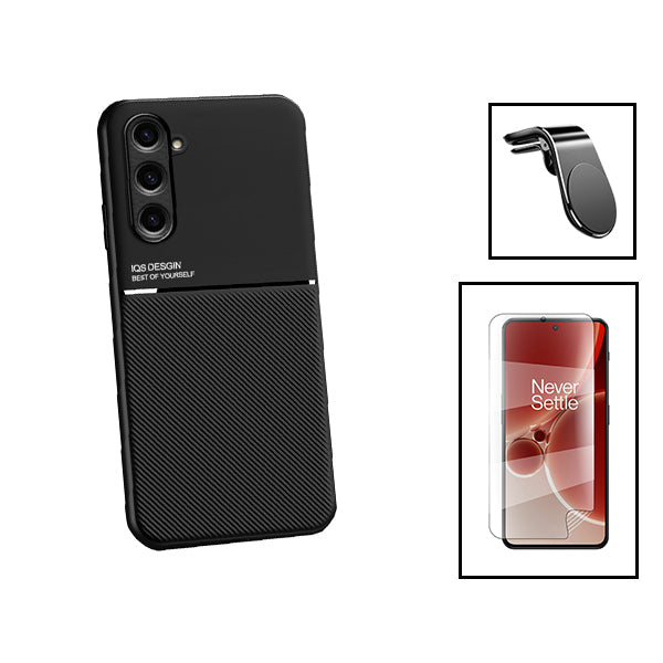 Kit Capa Magnetic Lux + Película Hydrogel Full Cover Frente + Suporte Magnético L Safe Driving para Samsung Galaxy M34 5G - Preto