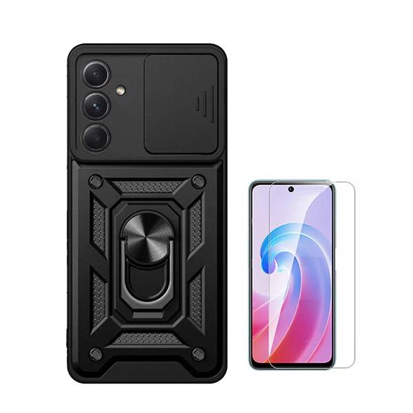 Kit Vidro Clearglass + Capa Magnetic Military Defender Slide Window Anti-Impacto para Samsung Galaxy A35 5G - Preto