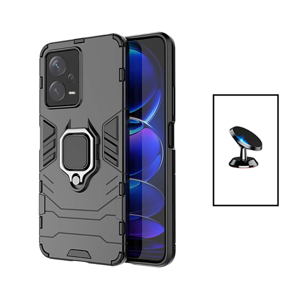Kit Suporte Magnético de Carro + Capa 3X1 Military Defender para Xiaomi Redmi Note 12 Pro+ - Preto