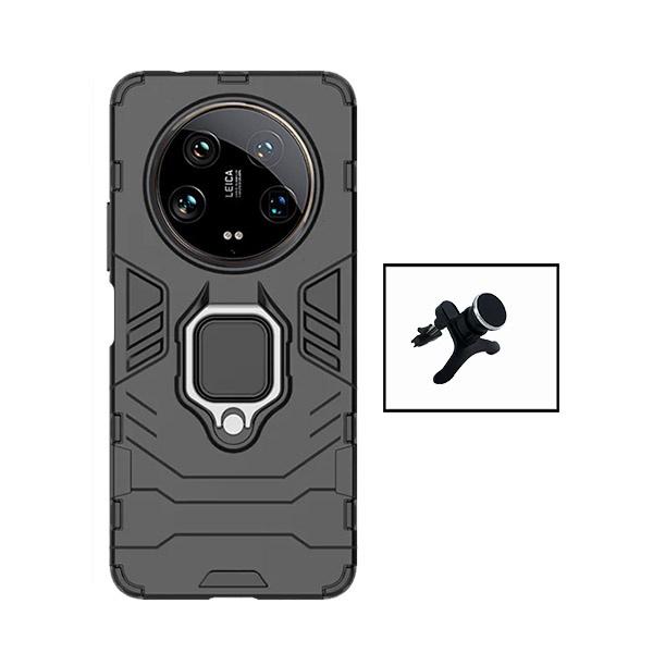 Kit Suporte Magnético de Carro Reforçado + Capa 3X1 Military Defender para Xiaomi 14 Ultra - Preto