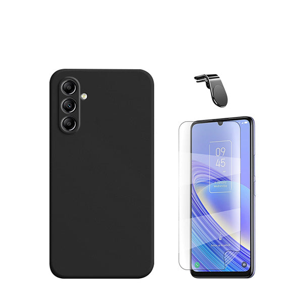 Kit Película Hydrogel Full Cover Frente + Capa Silicone Líquido + Suporte Magnético L Safe Driving Carro para Samsung Galaxy M15 5G - Preto