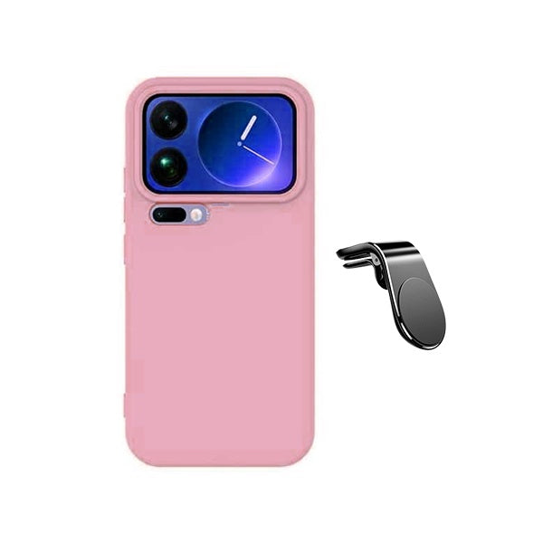 Kit Suporte L + Capa Silicone Líquido PHONECARE Para Xiaomi 17 Pro Max 5G - Rosa