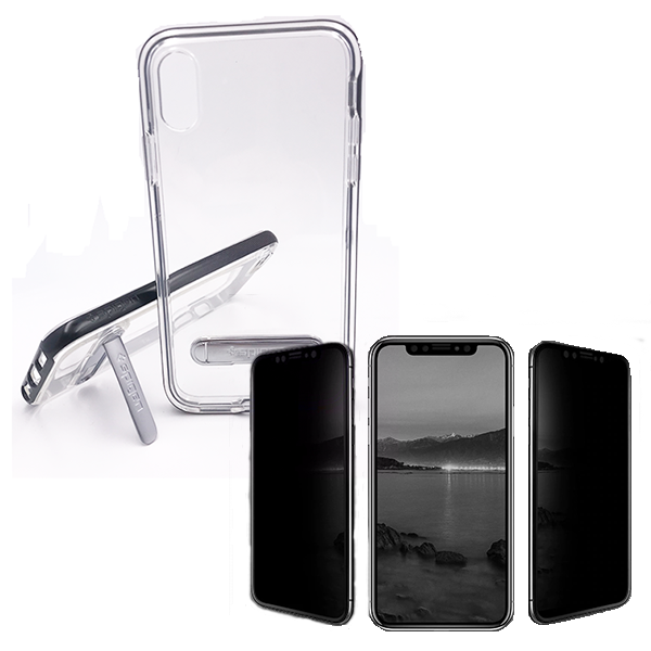Kit Capa Crystal Hybrid + Película de Vidro 5D Anti-Spy para Apple iPhone XS Max - Preto