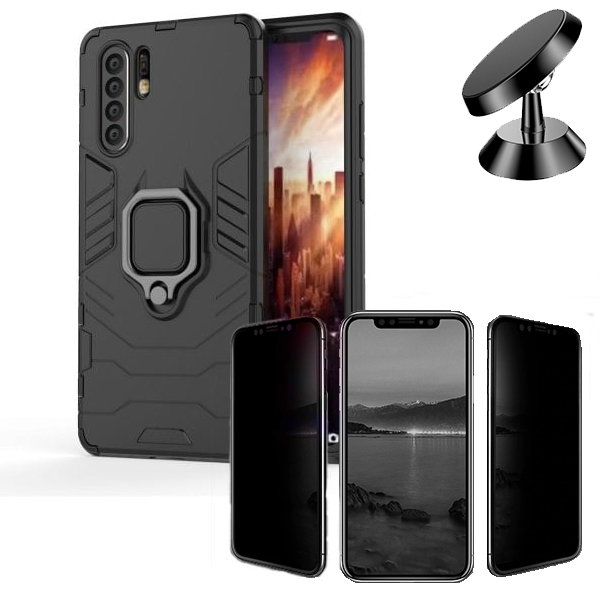 Kit Película 5D Anti-Spy + Capa 3X1 Military Defender + Suporte Magnético de Carro para Huawei P30